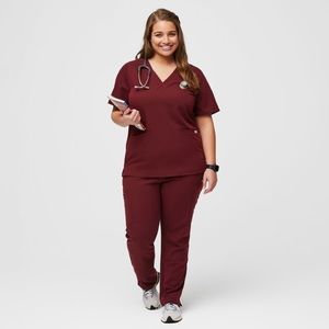FIGS XL maroon yola scrub pants + casma scrub top set